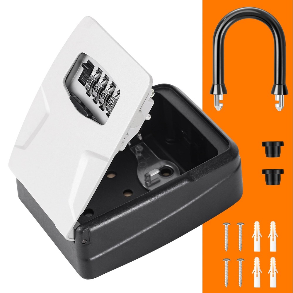 Portable Key Lock Box Gray Wall Mounted for House Key 6 Key Capacity Code