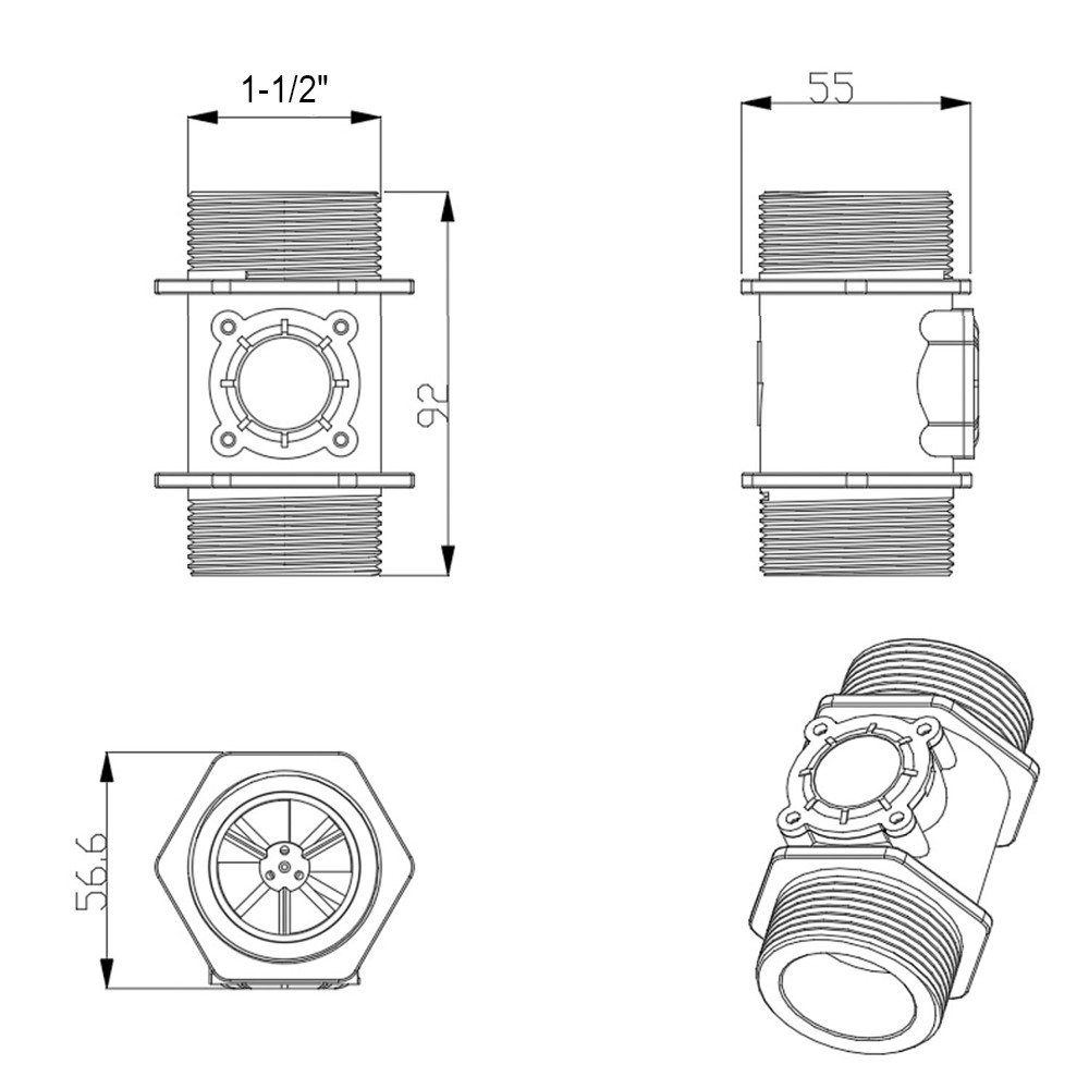 Hall Effect Fluid Liquid Flow Meter Sensor 1-1/2", 2" Water Flow Sensor Meter