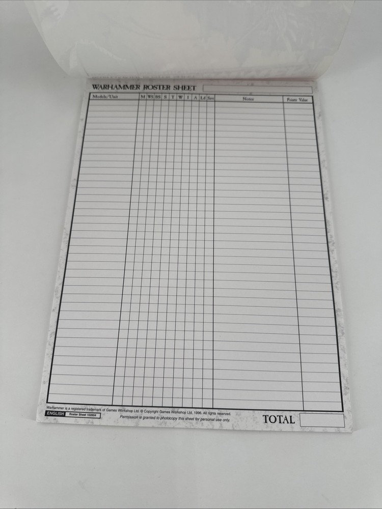 Warhammer Roster Pad Unused Sheets- Games Workshop Ships Fast