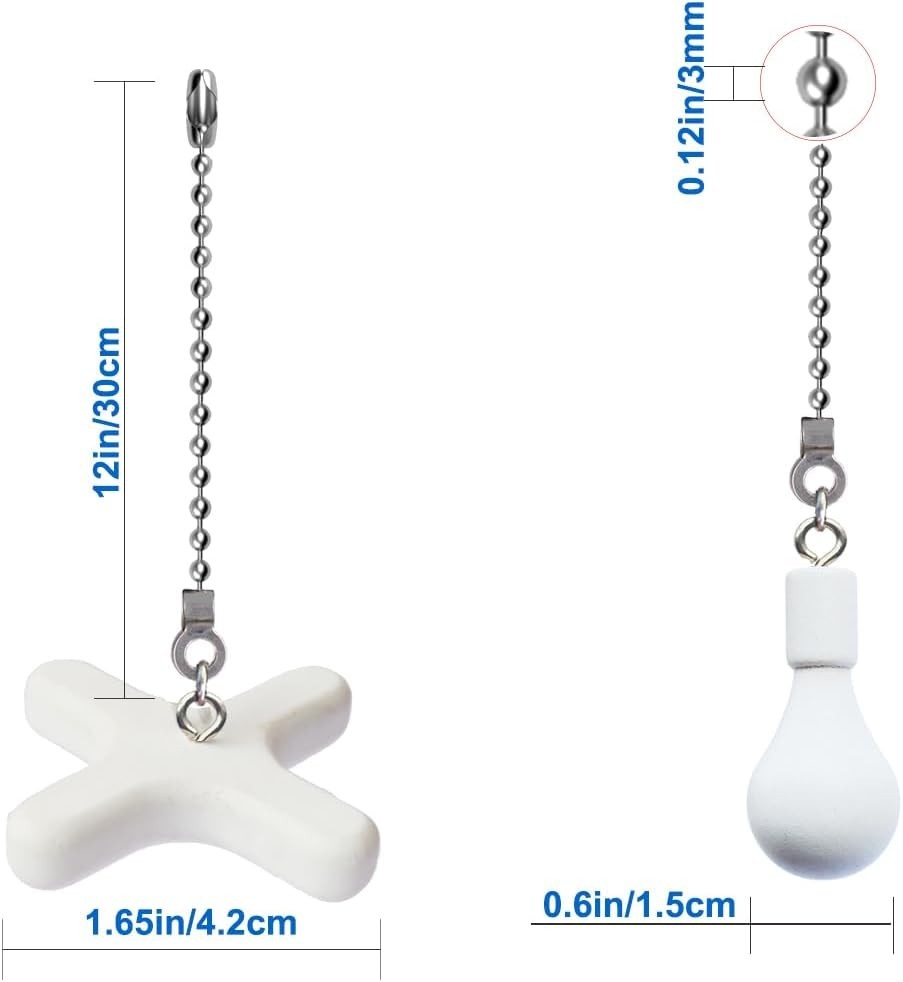 2 Pack Ceiling Fan Pull Chains, 12-inch Beaded Ball Extension Chains with White