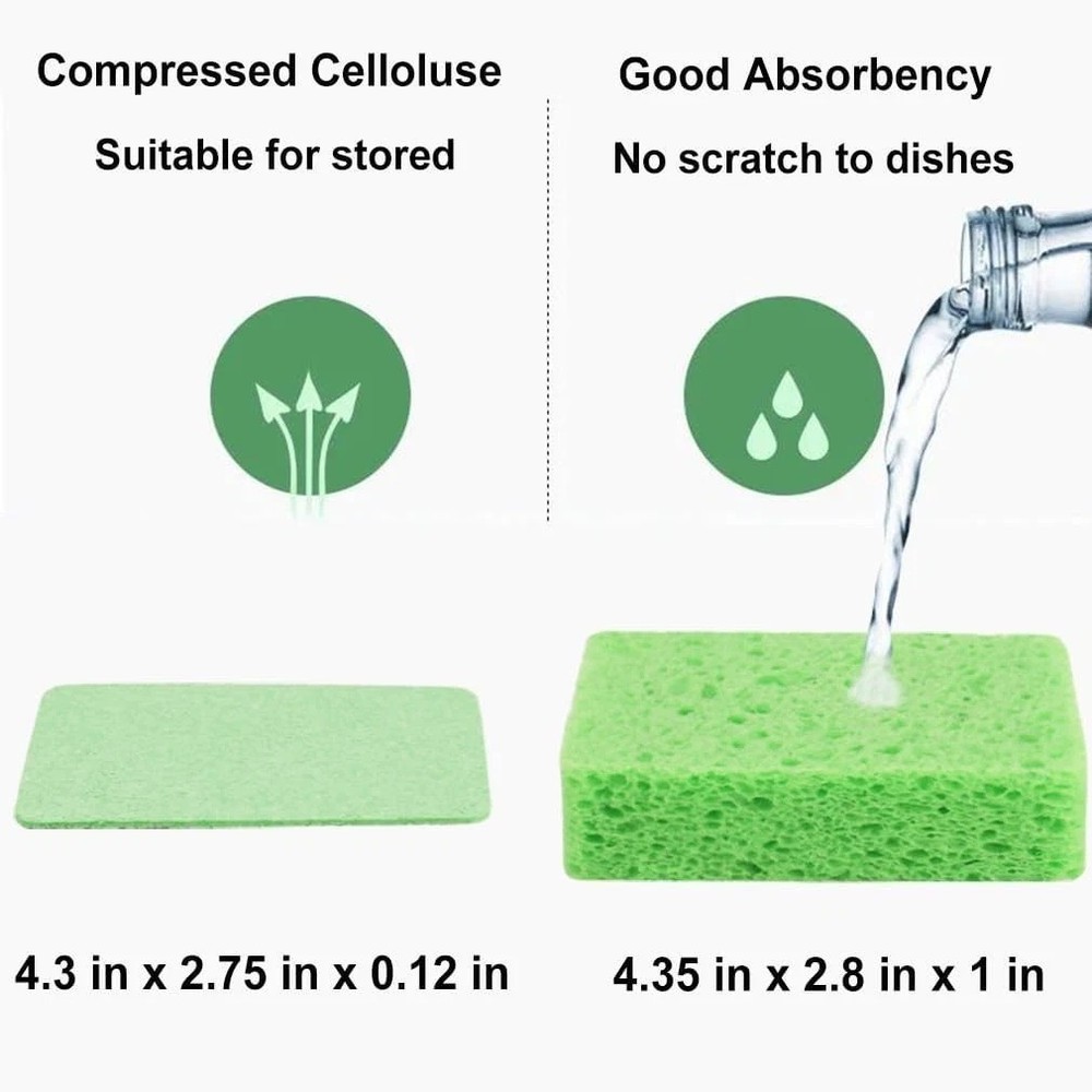 12-Count Kitchen Sponges Compressed Cellulose Sponges Non-Scratch