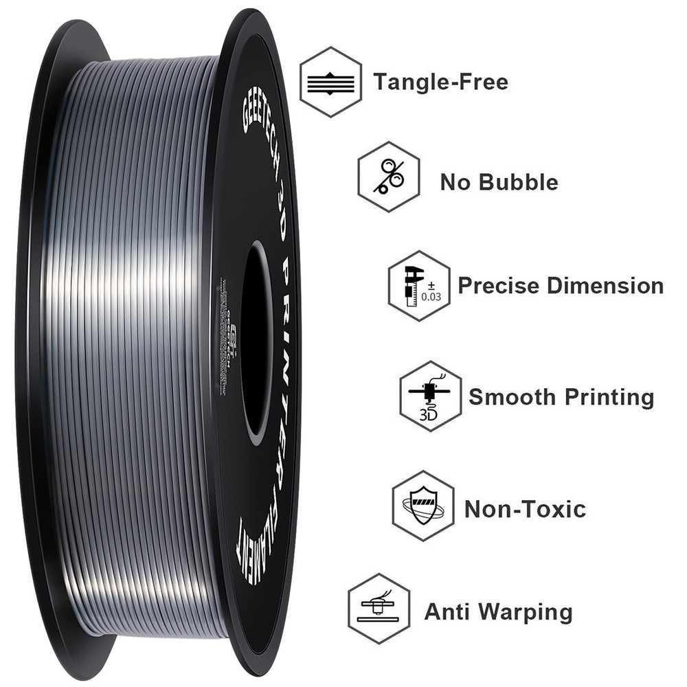 Geeetech 3D Printer Filament Silk PLA Silver 1.75mm 1KG Per Roll Consumables US
