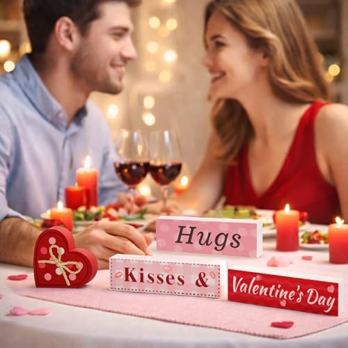 4 Pcs Reversible Valentine’s & St. Patrick’s Day Wooden Table Decor, Double