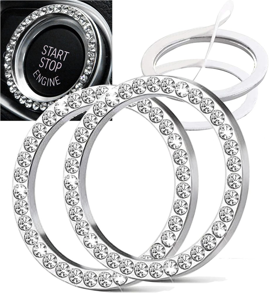 2pcs Bling Car Engine Start Button Cover Diamond Crystal Push Start Stop Butt...
