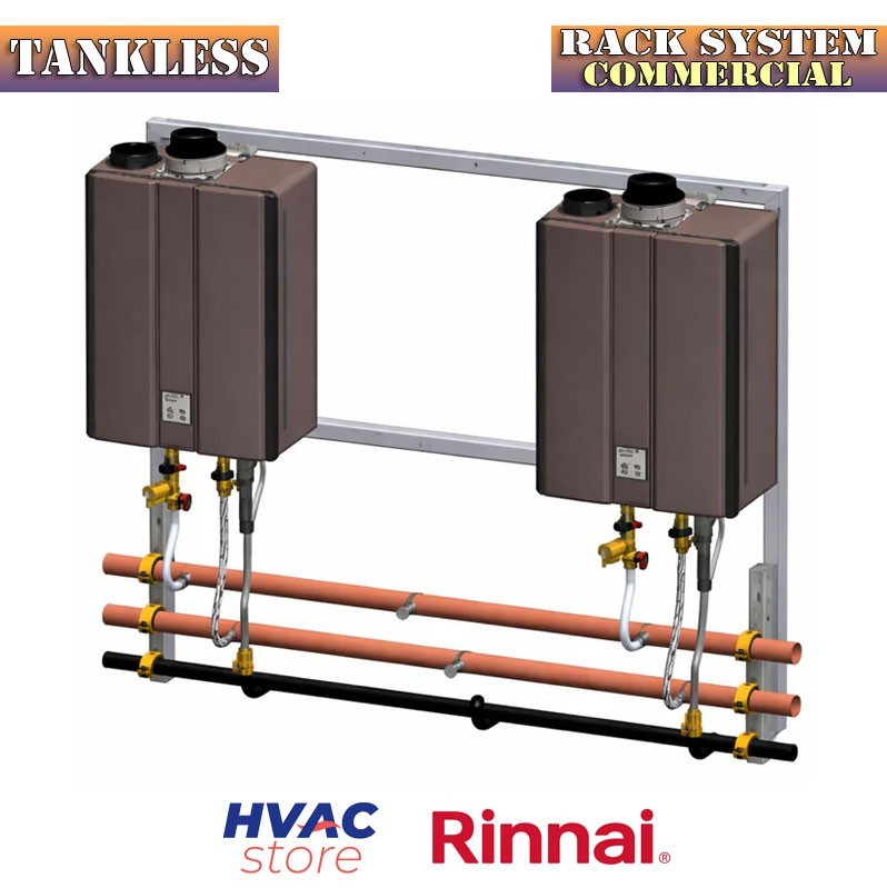 Rinnai Commercial Rack Inline Wall Mounted 2 Unit Tankless Water Heaters LP