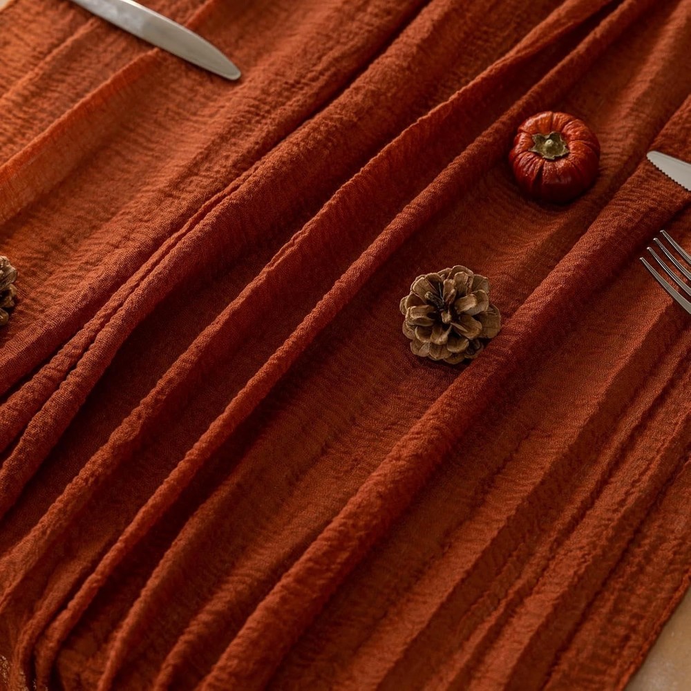 Fall Thanksgiving Table Runner Terracotta Decorations 120 Inch 10 FT Rustic Burn