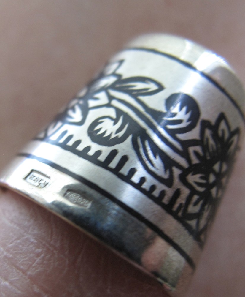 Russian Soviet Thimble sterling silver gold flower 925 Наперсток Серебро