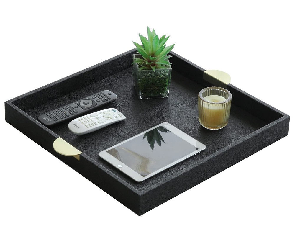 HofferRuffer Faux Leather Decorative Serving Tray Coffee Table Ottoman