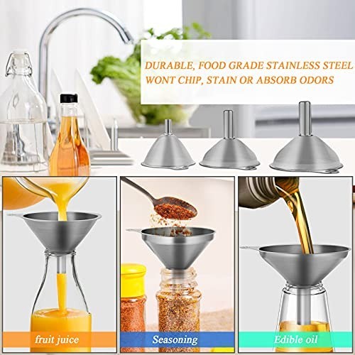 6 Pcs Stainless Steel Mini Funnels for Kitchen use. Large Tiny Small Funnel Set