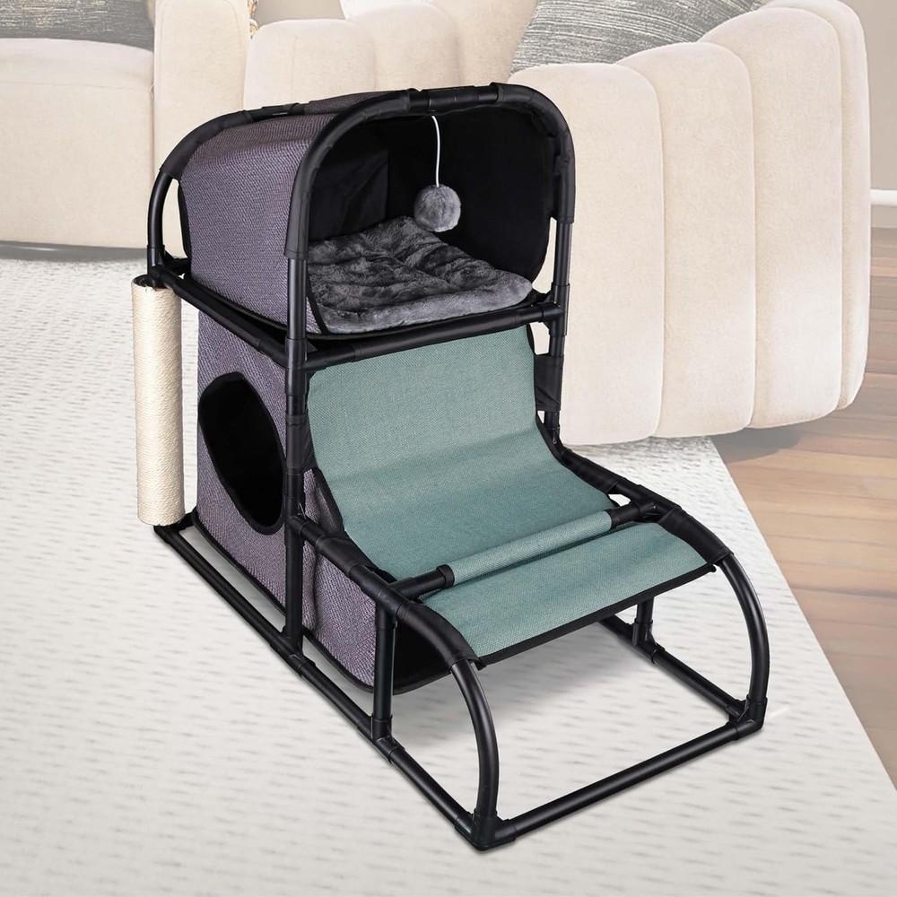 PVC Modern Cat Condo House Tree Medium Tower Bed Scratching Post Climber w/Hole
