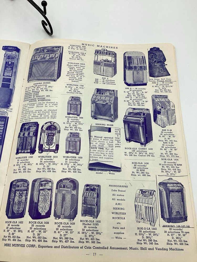 1955 Mike Munves Arcade Catalog & Original Operator Inserts-Complete Lot
