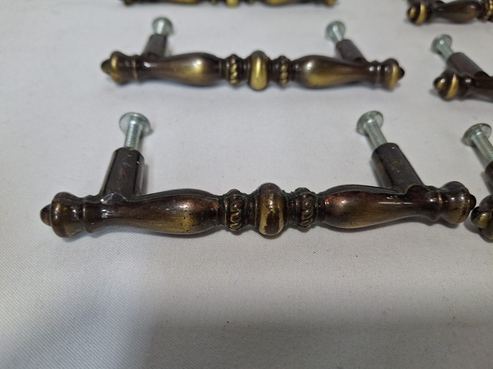 7 Vtg 1971 Amerock Brass Drawer Pull Handle, Carriage House Pattern