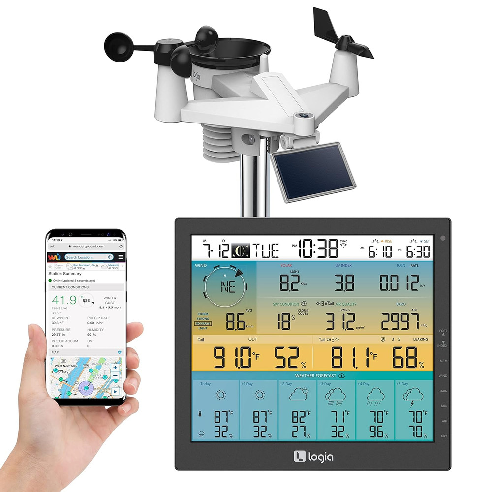 21-in-1 Wireless Weather Station with 10" Color Display & Solar Sensor Array