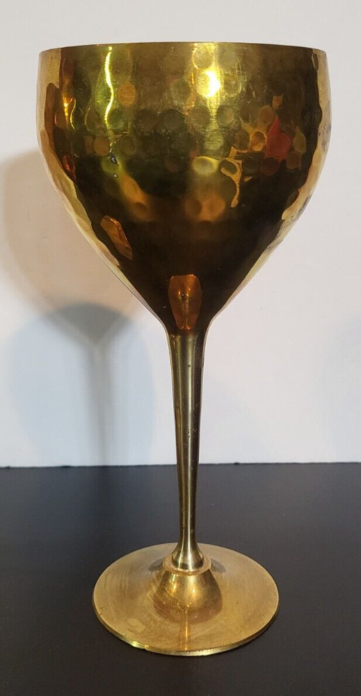 Vintage Brass Wine Goblets, Hammered Finish, India