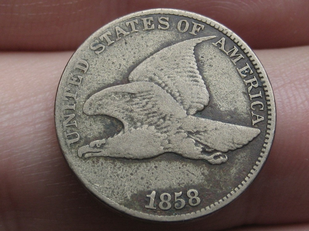 1858 Flying Eagle Penny Cent- Large Letters, VF Details