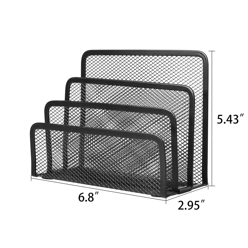 Metal Mesh Paper Organizer, Desktop File Holder, Mail Document Sorter, Black