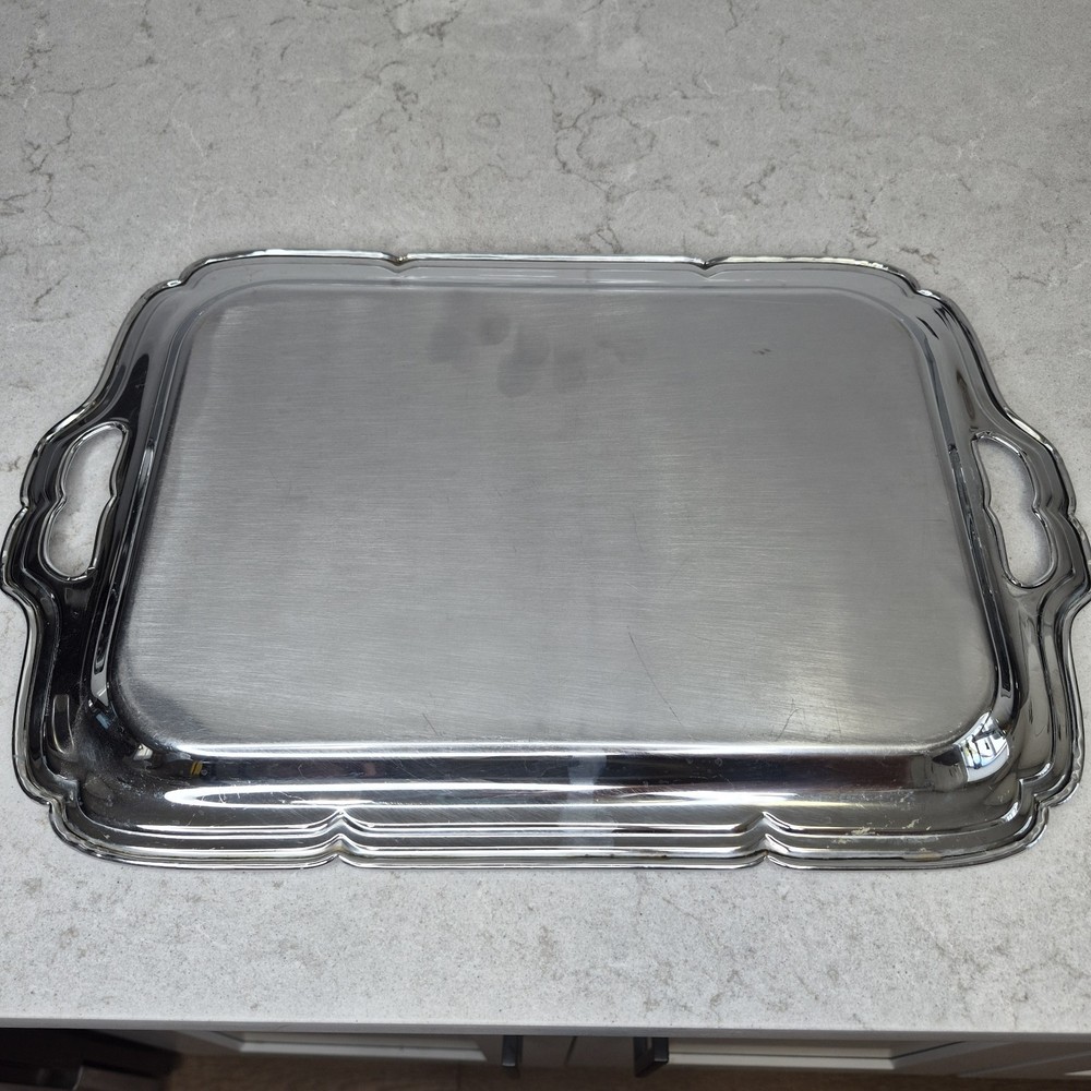 Farberware Stainless Chrome Scalloped Serving Tray Buffet Dinner Server 16”