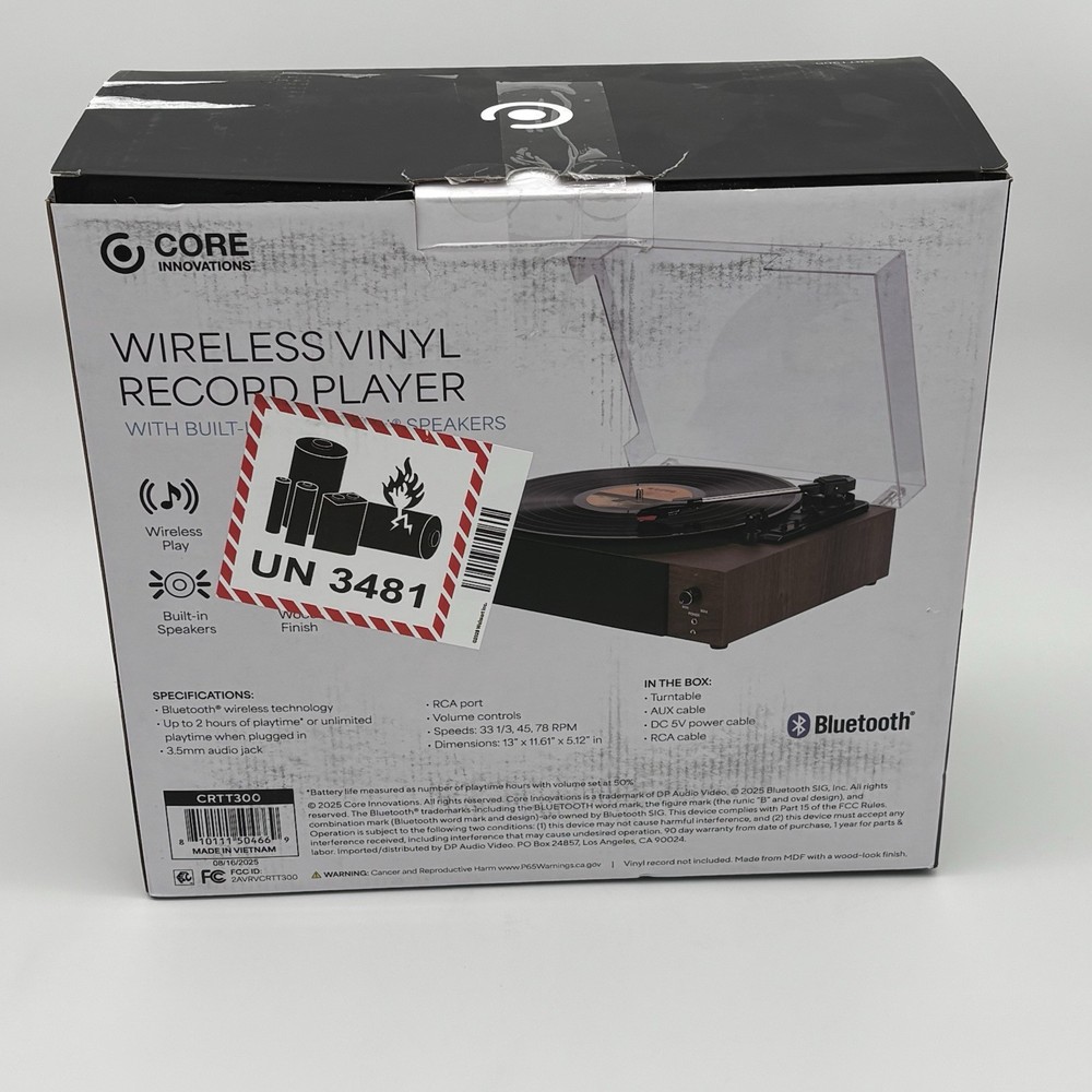 Core Innovations CRTT300 Bluetooth Record Player Turntable – Powers On – Skips