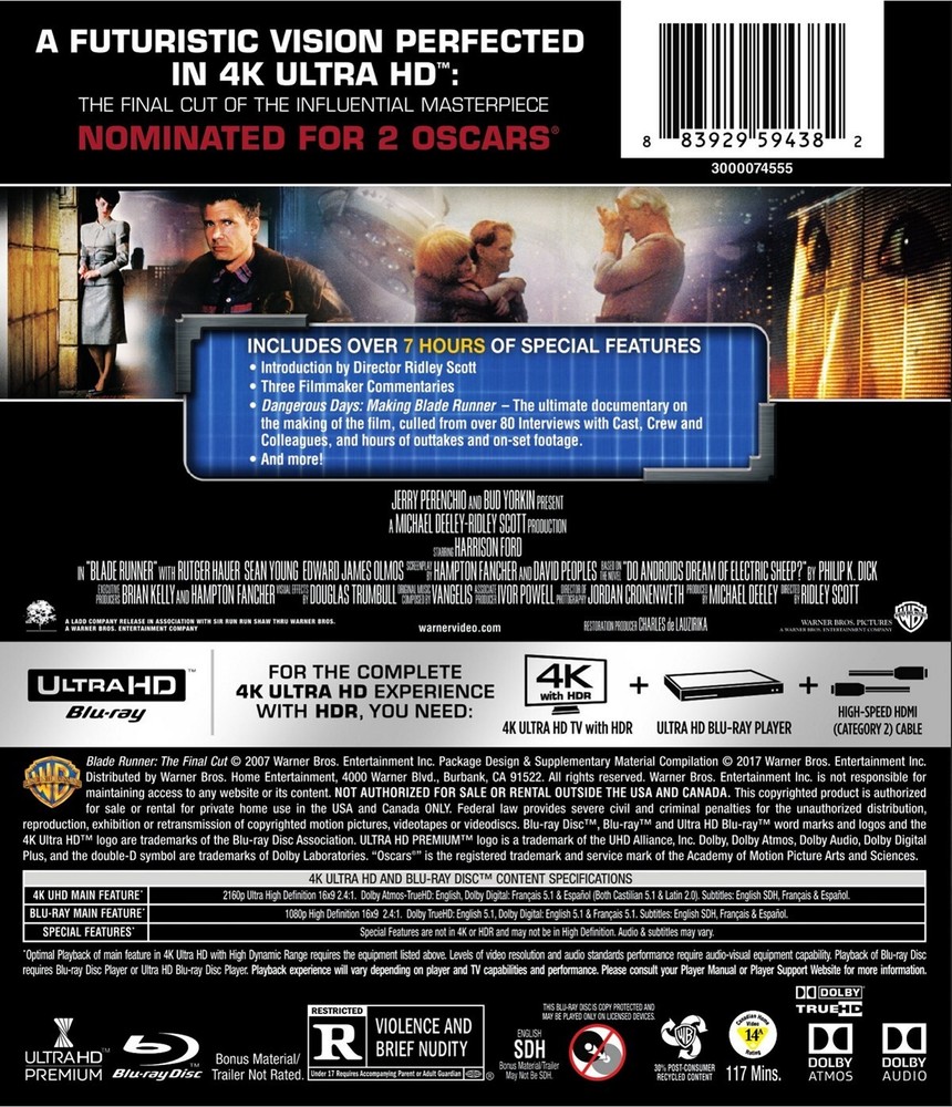 Blade Runner The Final Cut 4K UHD Blu-ray Harrison Ford NEW