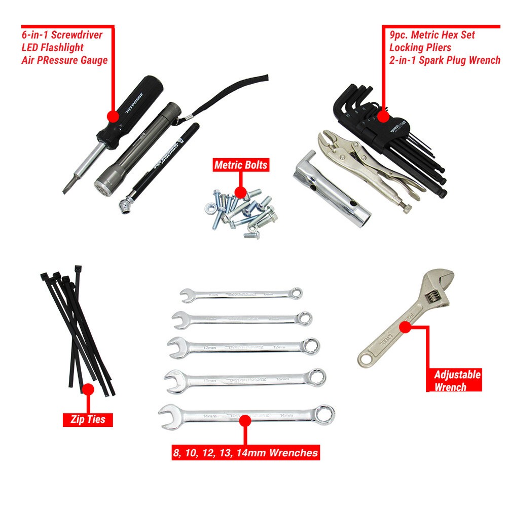 Pit Posse Motorcycle ATV Metric Tool Kit Wrenches, Screwdriver, Hex Set, & M
