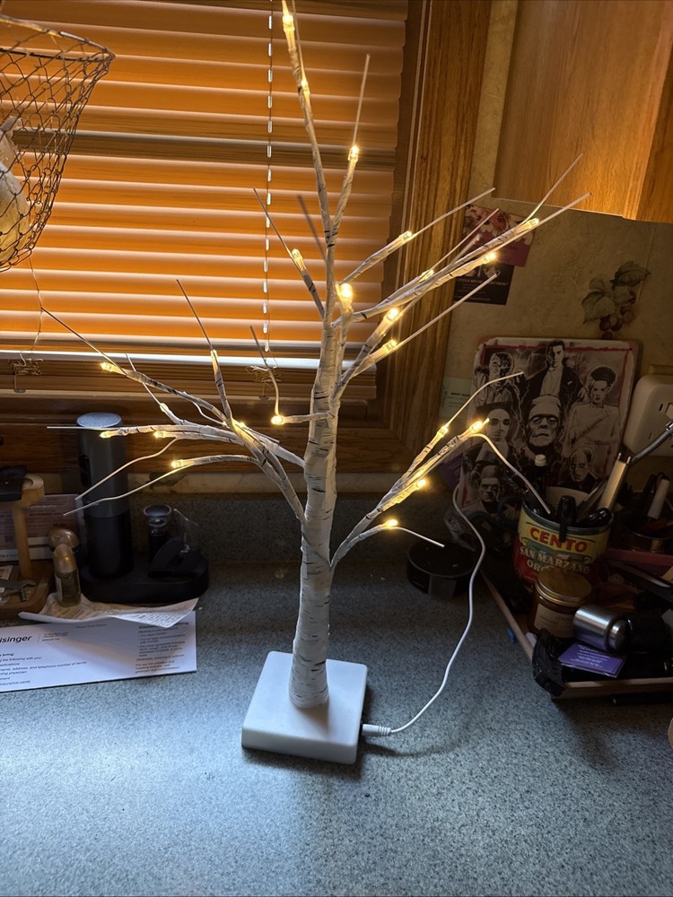 Lighted Tree, White Birch Tree with LED Lights, Prelit Artificial Tree with Time