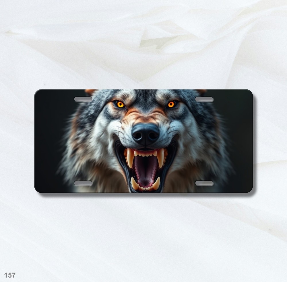 Bold Wolf License Plate with Sharp Teeth Custom Vanity Plate Holiday Gift
