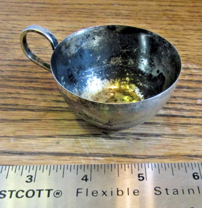 Vintage Silverplate Libation Cup India? 2.5" across odd marks on bottom
