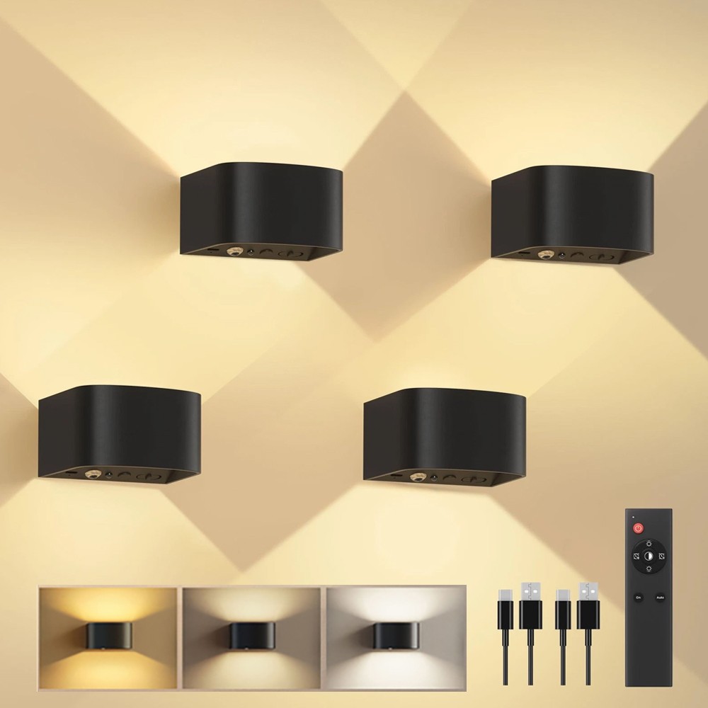1-4PKS Motion Sensor Wall Lamp with Remote Control 3 Colors Wireless Wall Light