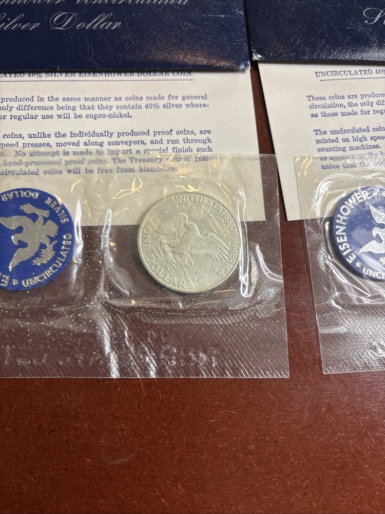 2X 1971-S Eisenhower Uncirculated Dollar -"Blue Pack" Envelope 40% SILVER!!!