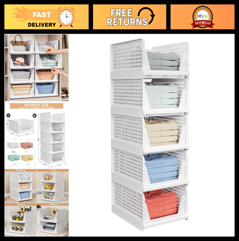 5 Pack Stackable Storage Baskets - Multifunctional Foldable Organizer, Waterproo