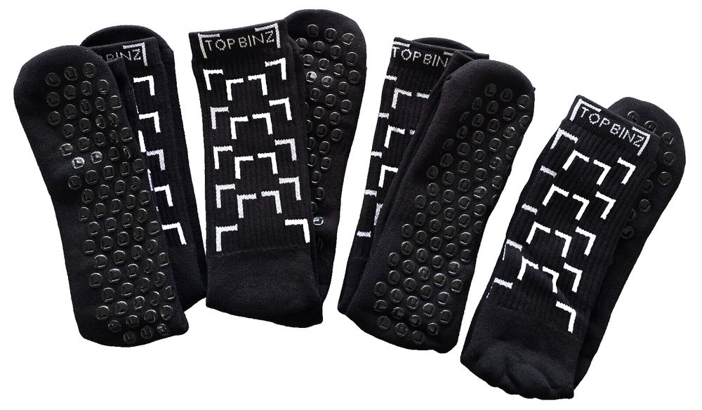 TOP BINZ Black Soccer Grip Socks 2 Pack, 4 Pack