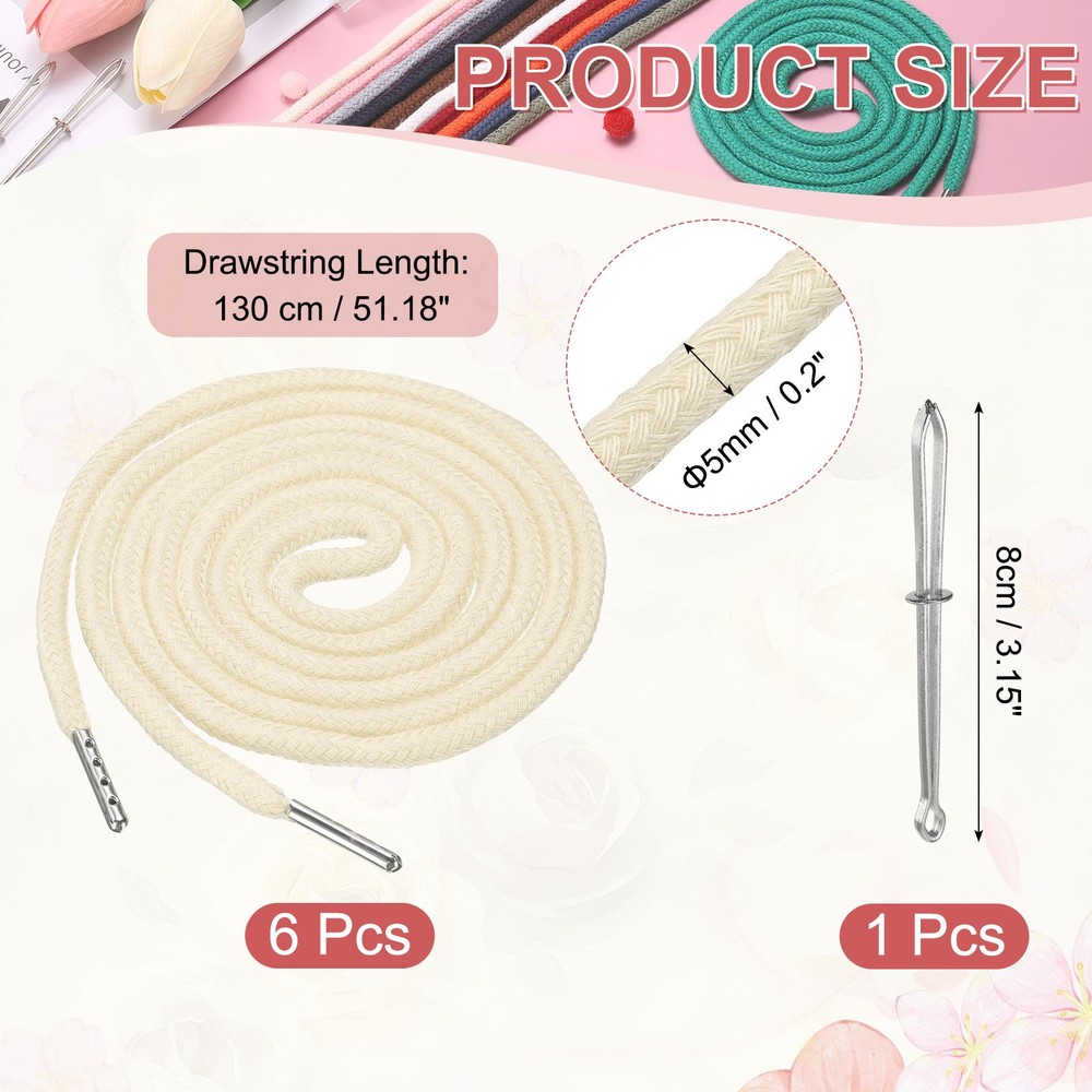 6 Pcs Hoodie Strings Drawstring Cords with Easy Threader (Beige)