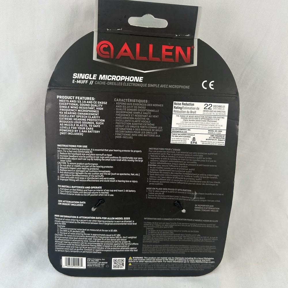 Allen NNR 22dB Single Microphone E-Muff