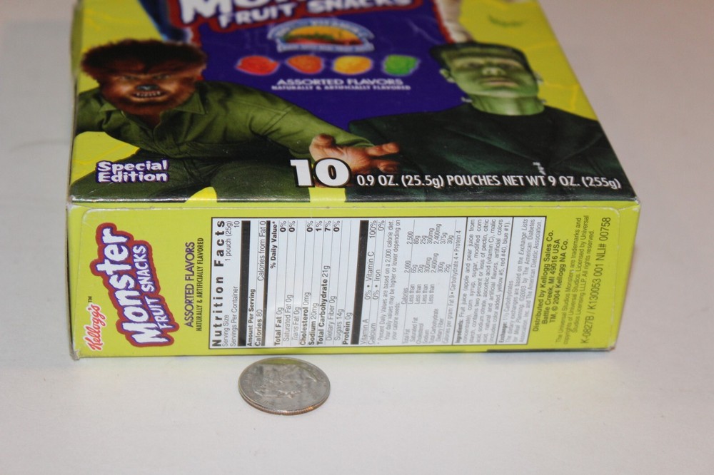 SEALED 2004 Kelloggs Monster Fruit Snacks Frankenstein Dracula Wolfman NOS Candy
