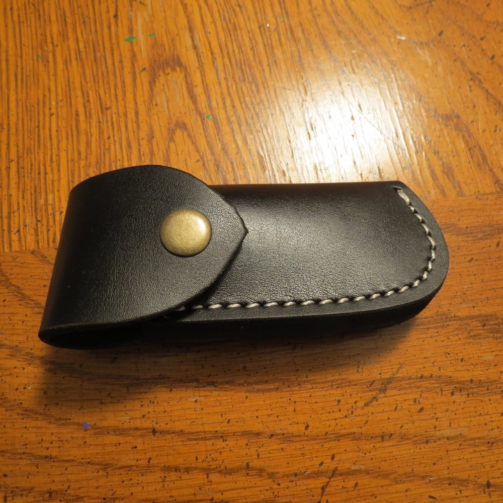 Damascus folding blade knife w/ two tone bone handle & leather sheath hand made