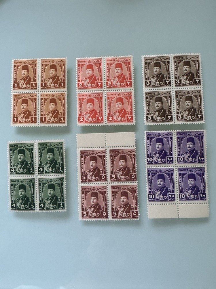 egypt stamps- King Farouk Marshals 6 Blocks Mint Never Hinged