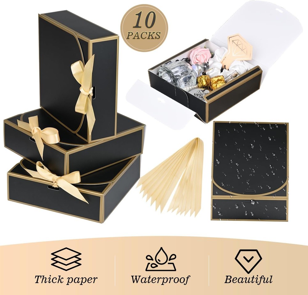 10Pack Small Gift Boxes, 6.5''x6.5''x2'' Black 6.5" x x 2",