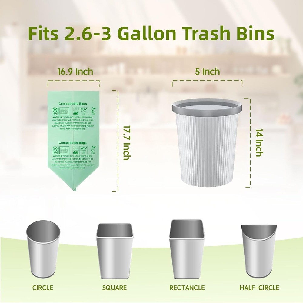 Compostable Trash Bags 3 Gallon Extra Thick 0.8 Mils 100 Count ASTM D6400 BPI OK