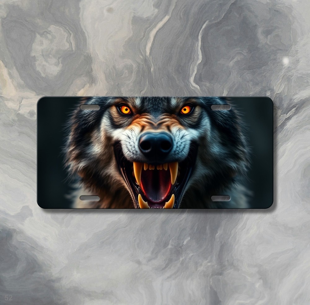 Aggressive Wolf License Plate Snarling Design Personalized Front Plate Special G