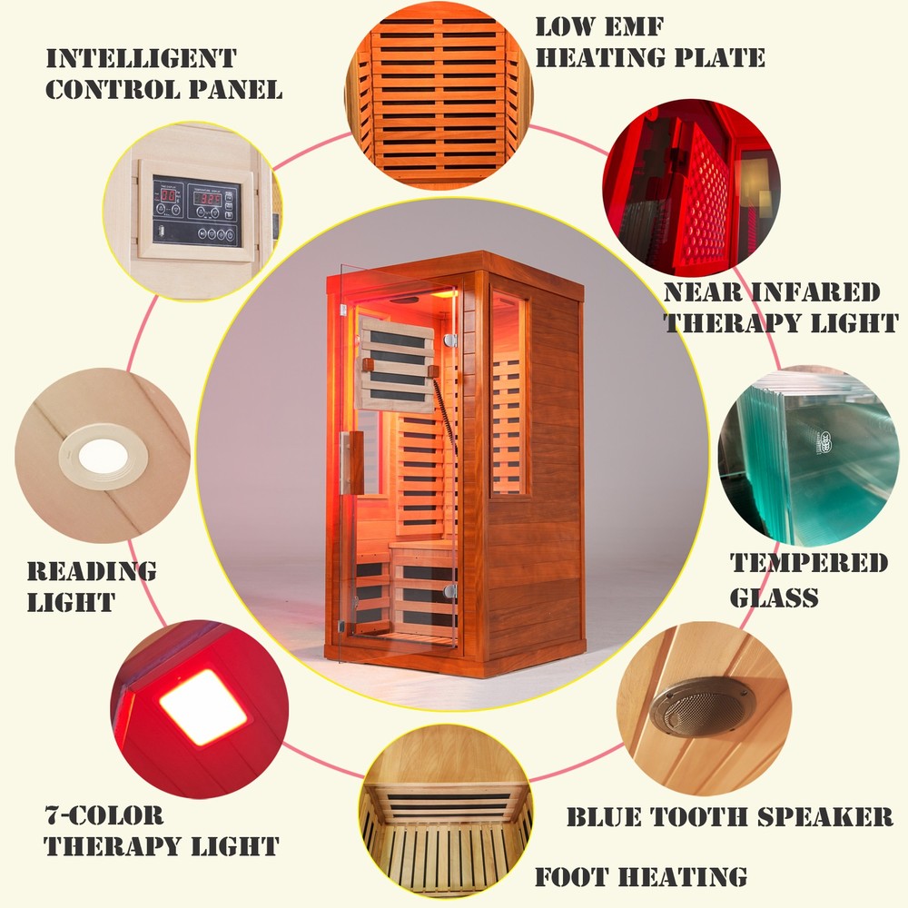 Infrared sauna with red light therapy for 1 person