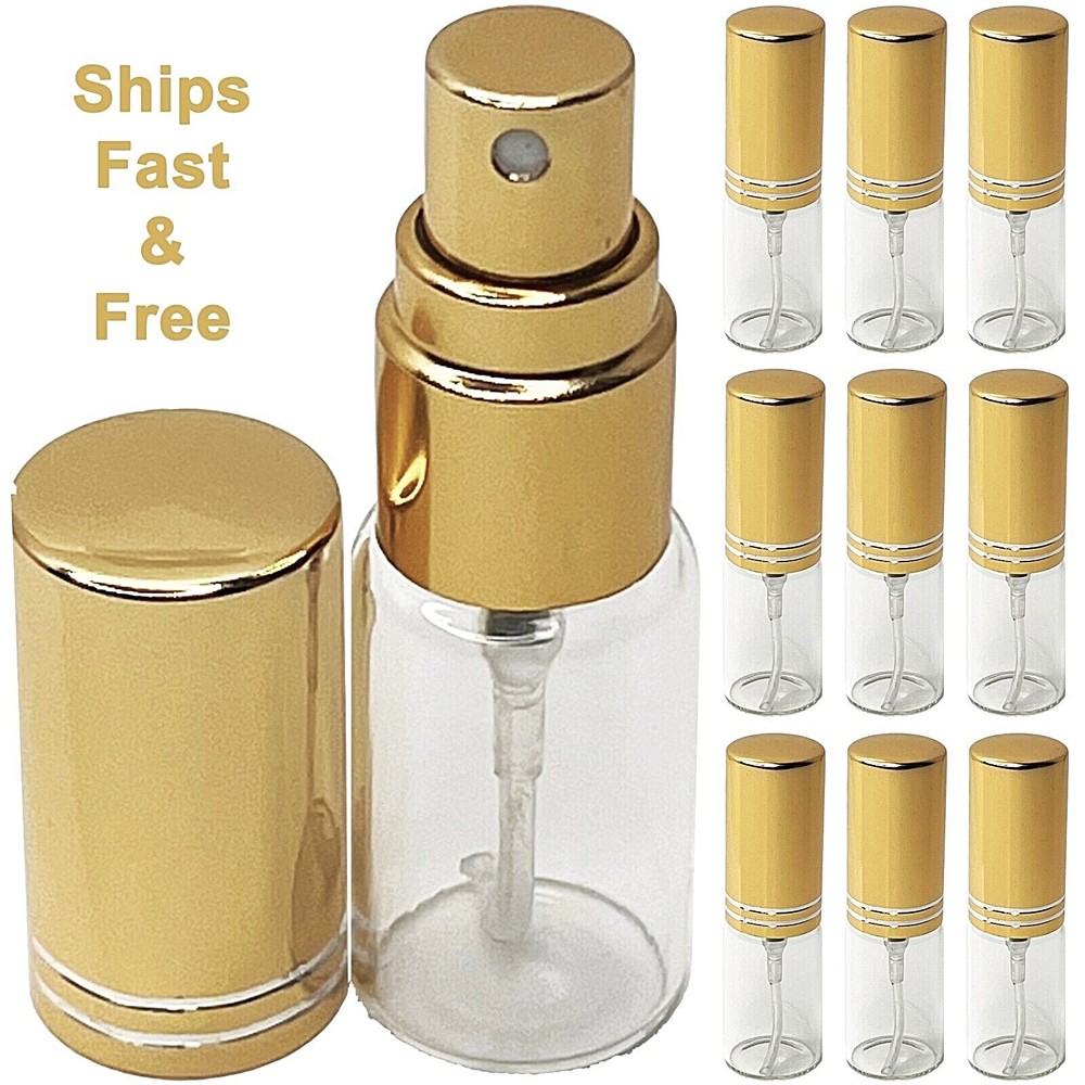 5ml 0.17oz empty perfume glass spray bottles gold line cap atomizer refillable