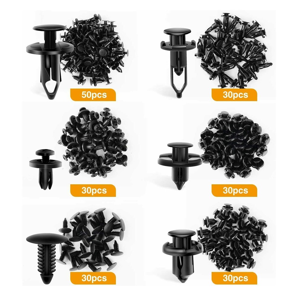 200 Pcs Push Bumper Fastener Rivet Plastic Clips with 6 Size Auto Body Retainer