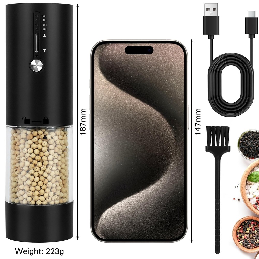 118ml Large Capacity Salt,Pepper and Spice Grinder,USB-Rechargeable Automatic...