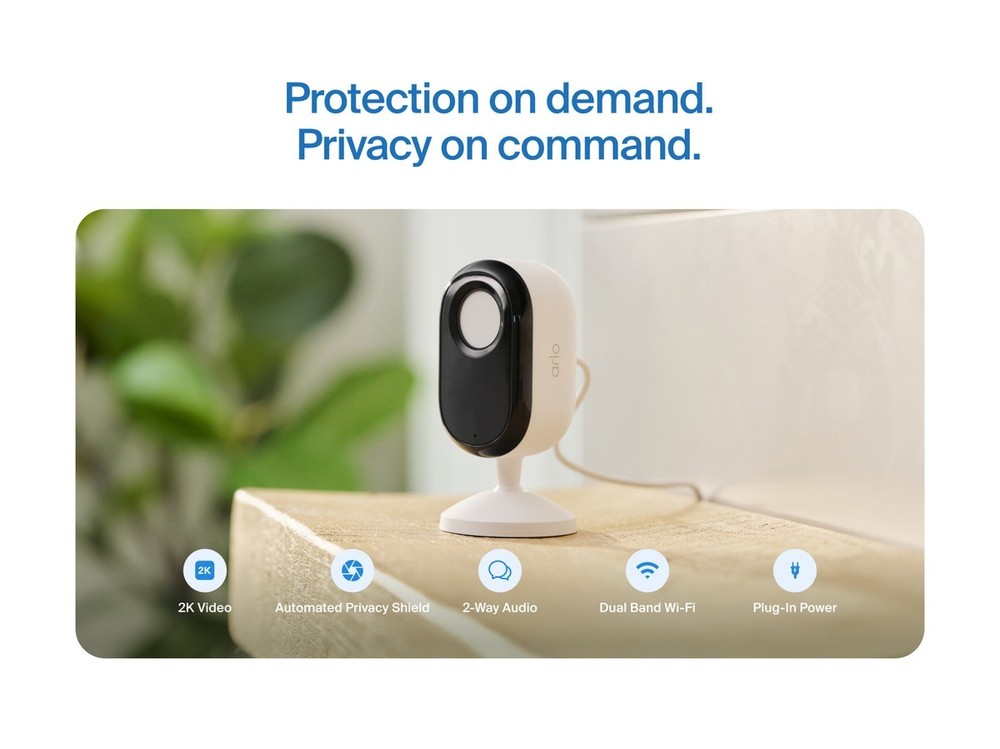 Arlo Essential Indoor Security Camera 2K (3rd Gen, 2025 Release) - Wired Plug-in