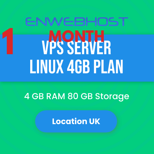 VPS Server Linux 4GB RAM 80 GB Storage Location UK - 1 Month
