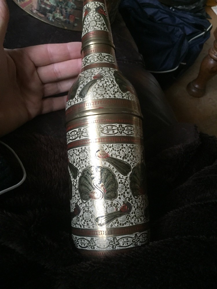 BIN Brass  Bottle With Peacock Engraving
