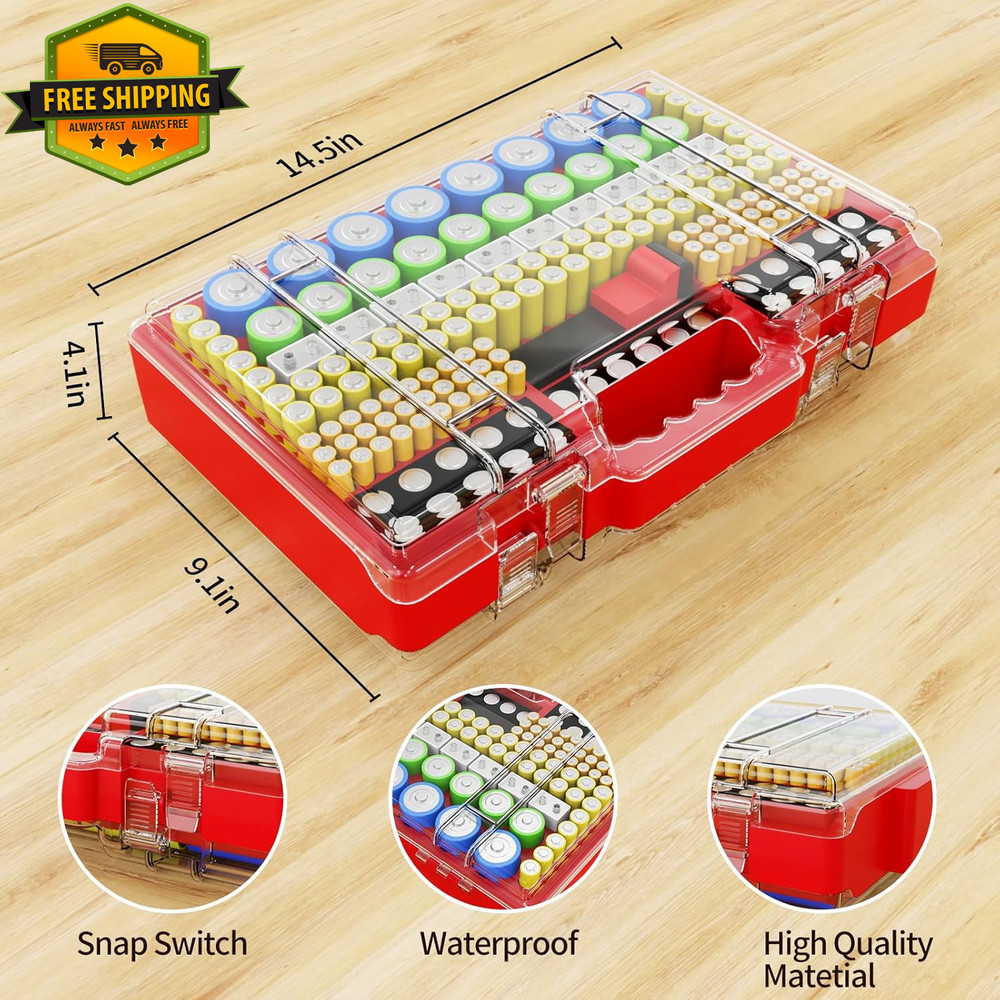 Battery Organizer Case with Tester Large Storage Box AA AAA 18650 9V