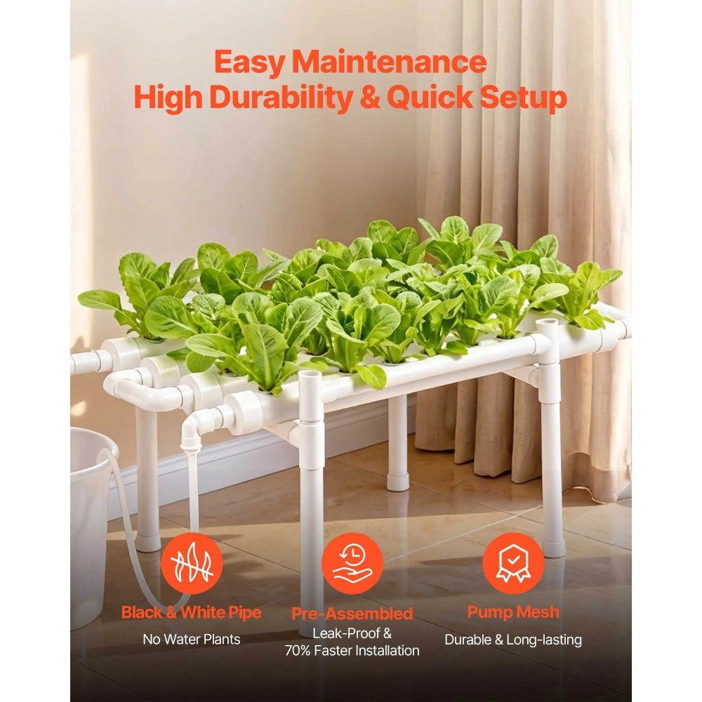 Hydroponic Growing System Kit,1-Tier36-SiteUPVC Pipe Setup with Timed Irrigation