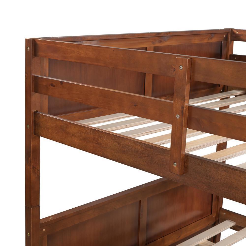 Full Over Full Bunk Bed with Twin Size Trundle, Walnut