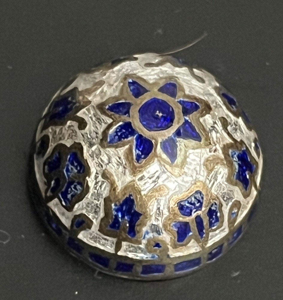 Antique Early 20th India Peasant Button Champleve' & Basse Taille Enamel c 1900